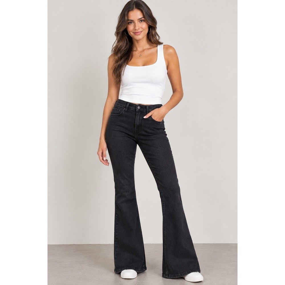NEW Quince Luna Stretch Flare Jeans 29 Black Mid Rise Quiet Luxury Casual Chic